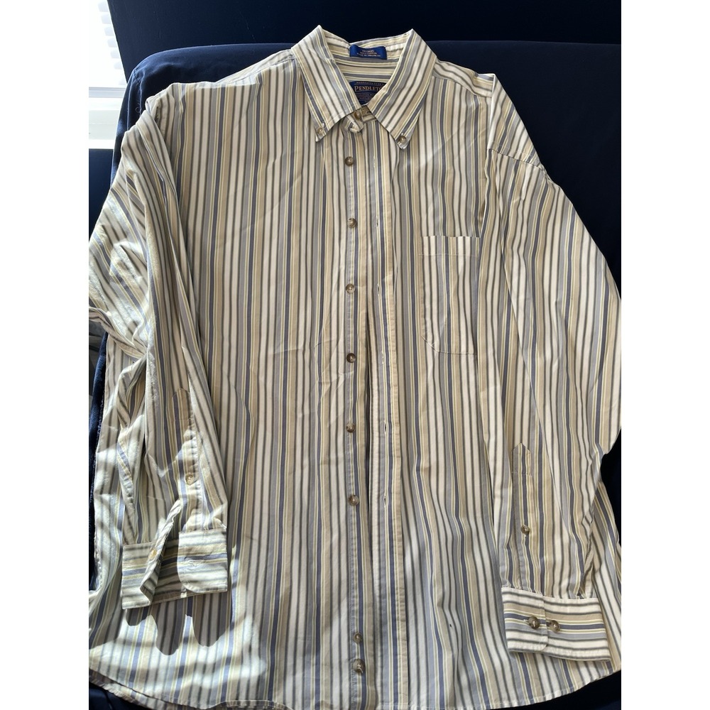 Pendleton Metro Shirt long sleeve button‎ down White/blue 100% cotton size Med